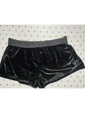 Victorias Secret PINK Black VELOUR Bling Sleep Shorts Boxers Pajama Bottoms MED